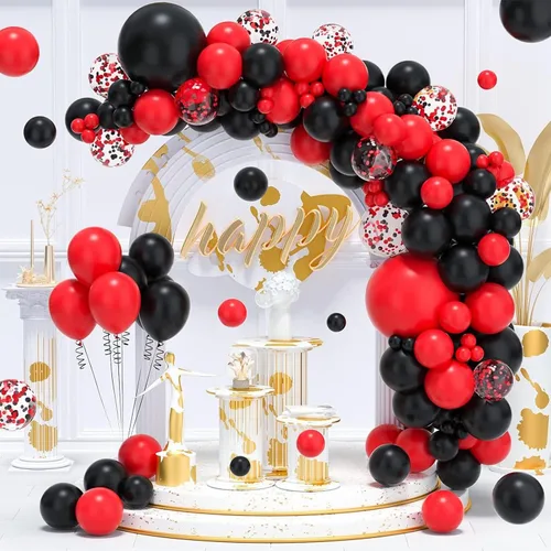 Miniatura 8 de Globos rojos y negros, 57 globos rojos de 12 pulgadas, globos negros para bodas, Año Nuevo, graduación, decoración de fiesta de cumpleaños