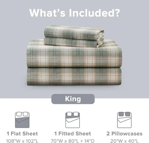 Miniatura 87 de Comfort Spaces Sábanas 100% algodón tamaño King, transpirables, naturalmente frescas, sábanas de algodón suave con bolsillo elástico de 14 pulgadas