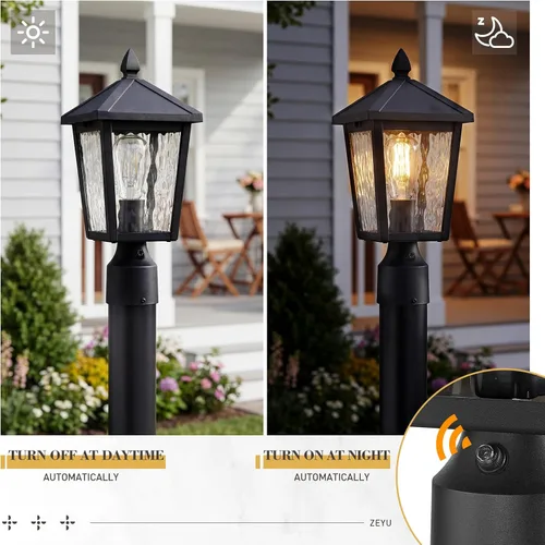 Miniatura 3 de zeyu Lámpara de poste de linterna con sensor de fotocélula, iluminación de poste al aire libre del atardecer al amanecer de 13.7 pulgadas, accesorio