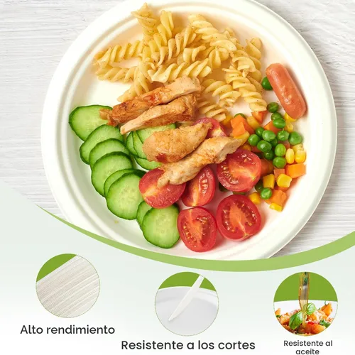 Miniatura 4 de ECOLipak Platos de papel resistentes 100% compostables de 10 pulgadas, paquete de 150 platos desechables biodegradables ecológicos de bagazo de caña