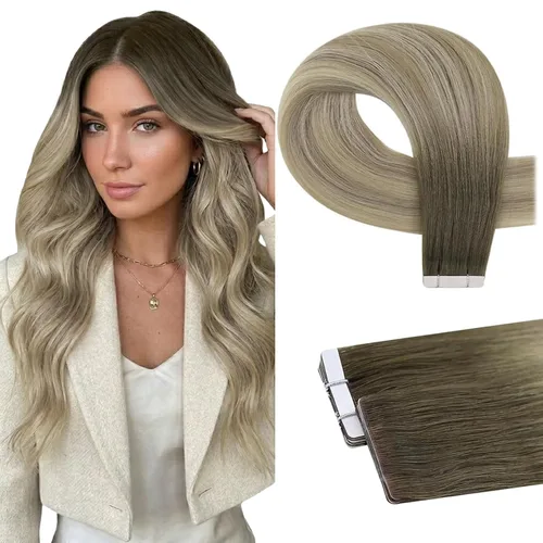 Miniatura 47 de Full Shine Invisi Edge - Extensiones de cabello con cinta adhesiva invisible de 36 cm, color 1 negro, máquina Remy, extensiones de cabello humano
