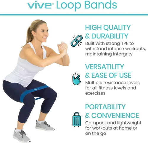 Miniatura 2 de Vive Resistance Bands for Working Out (5 Pack) - Exercise & Workout Resistance Kit - Stretch, Elastic Loop Bands for Physical Therapy, Pilates, Yoga