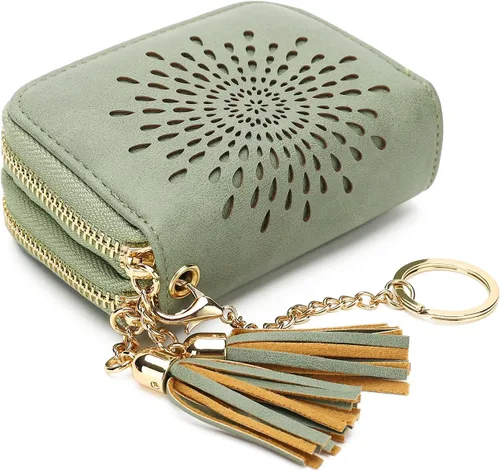 Miniatura 24 de APHISON RFID - Porta tarjeta de crédito con llavero, cartera pequeña con cremallera para mujer, Moderno