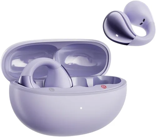 QCY Crossky C30 Auriculares de oído abierto inalámbricos Bluetooth, auriculares de clip con 4 micrófonos ENC de cancelación de ruido, ajuste Púrpura