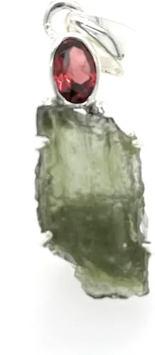 Miniatura 2 de Natural Green Moldavite, Watermelon Tourmaline 925 Solid Sterling Silver Pendant 40mm