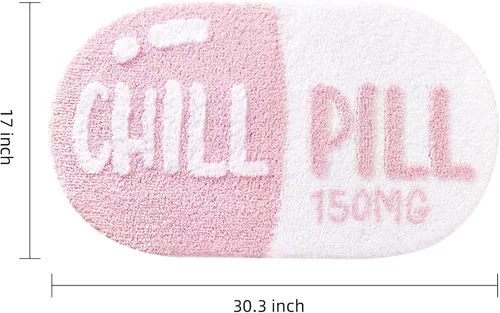 Miniatura 2 de FROZZUR Chill Pill - Tapete de baño, antideslizante, color rosa, para baño, con forma linda, para tina, tapete de felpa lavable, color rosa