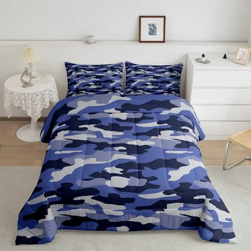 Miniatura 29 de Feelyou Juego de edredón de camuflaje naranja para niños, tamaño individual, juego de ropa de cama de camuflaje estilo militar para niños y niñas