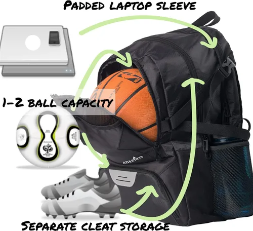 Miniatura 2 de Athletico National – Mochila de fútbol, baloncesto y fútbol americano, incluye soporte separado para balones y tacos