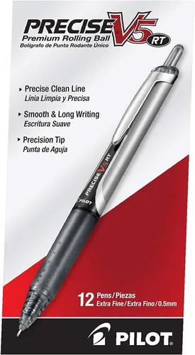 Miniatura 11 de PILOT Precise V5 RT - Bolígrafos de bola rodante recargables y retráctiles, punta extrafina de 0.5 mm, surtidos, paquete de 12 - Ideal