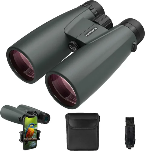 Prismáticos WOSPORTS de 15x50 para adultos de alta potencia - Prismáticos de ojo grande de 21.5mm para observación de aves, cruceros, navegación,