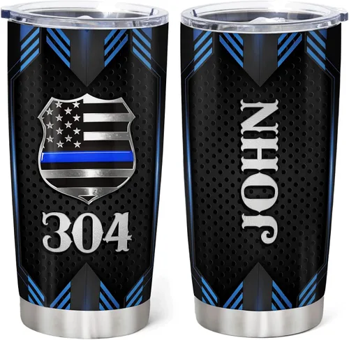 Miniatura 12 de Hyturtle Vaso de policía personalizado para hombres, bandera de línea azul delgada para el día del padre, regalos de policía para jubilación