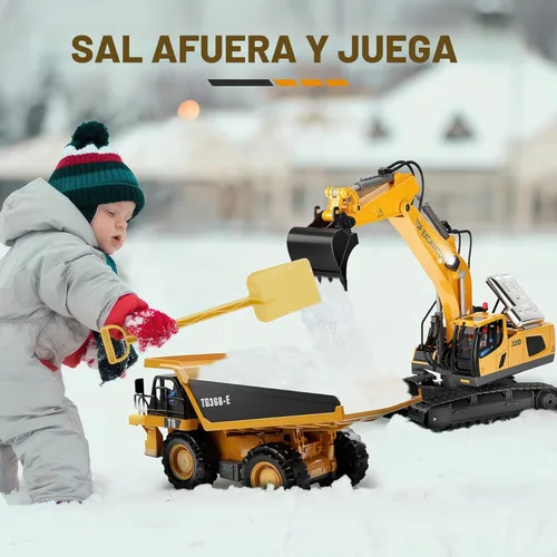 Miniatura 6 de KIDMARKT Excavadora de juguete con control remoto para niños Camión de construcción de metal de 11 canales con luces, 2 baterías de 1200 mAh
