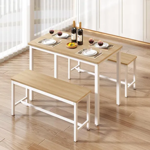 Miniatura 10 de Rovibek Juego de mesa de comedor para 4 personas con 2 bancos, juego de mesa de cocina que ahorra espacio para cocina y comedor, color negro