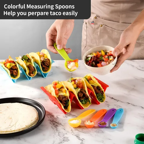 Miniatura 2 de Juego de 12 soportes para tacos, juego de servicio de barra de tacos para una fiesta, bandejas grandes para tacos, soporte para tacos duros
