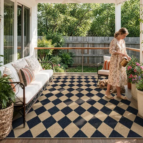 Miniatura 61 de Lahome Alfombra de yute a cuadros fácil 2'x3', alfombra pequeña para entrada, antideslizante, alfombra para la puerta delantera de la cocina