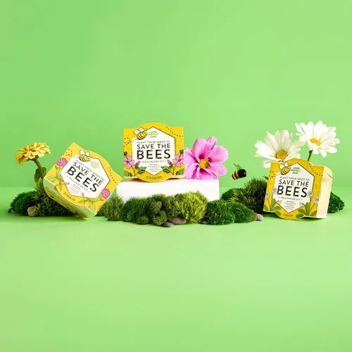 Miniatura 2 de BUZZY Seeds Save The Bees Grow Kit, 12 mini macetas biodegradables con paquetes de semillas de flores silvestres, juego de iniciación de plantación
