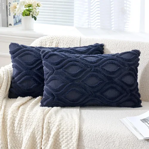Miniatura 22 de MIULEE - Juego de 2 fundas de almohada de lana sintética suave y afelpada, fundas decorativas de estilo bohemio para sofá, sala de estar, cama, 18 x