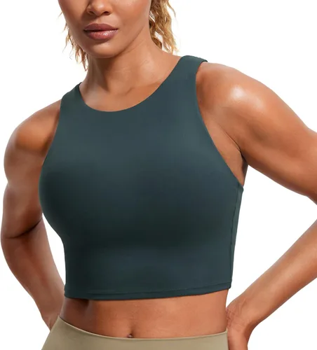 CRZ YOGA Butterluxe - Brasier deportivo de cuello alto y espalda cruzada para mujer, camiseta corta acolchada para entrenamiento con brasier