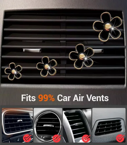 Miniatura 6 de Clips de ventilación para ambientador de auto con flores de margarita, 4 piezas de lindos accesorios para auto para mujeres, decoración femenina