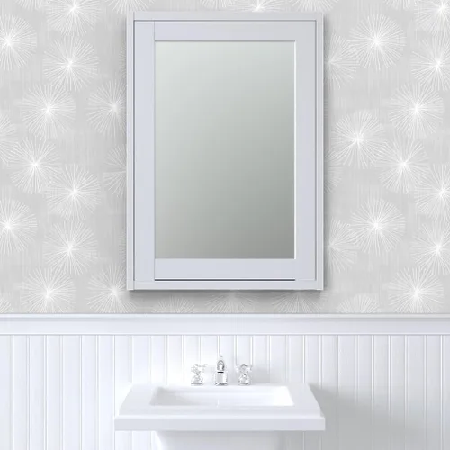 Miniatura 9 de Spoonflower Papel tapiz para despegar y pegar, diseño de diente de león gris claro, blanco, minimalista, círculo, copo de nieve, redondo, mediados