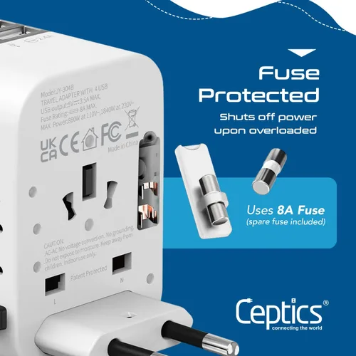 Miniatura 4 de Adaptador de conexión universal a tierra Ceptics All in One Adapter/ W USB Blanco