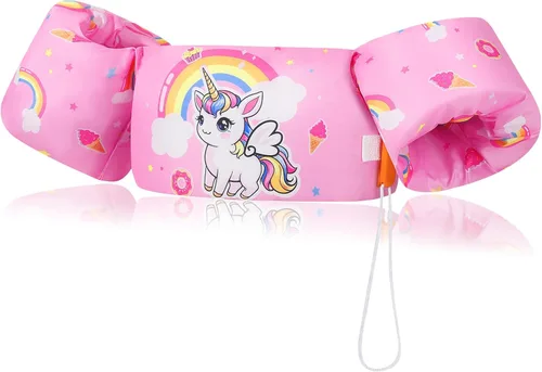 Miniatura 9 de MoKo Chaleco de natación para niños pequeños, flotadores de brazo de natación de 22 a 66 libras, niños y niñas, con dibujos animados, alas de agua