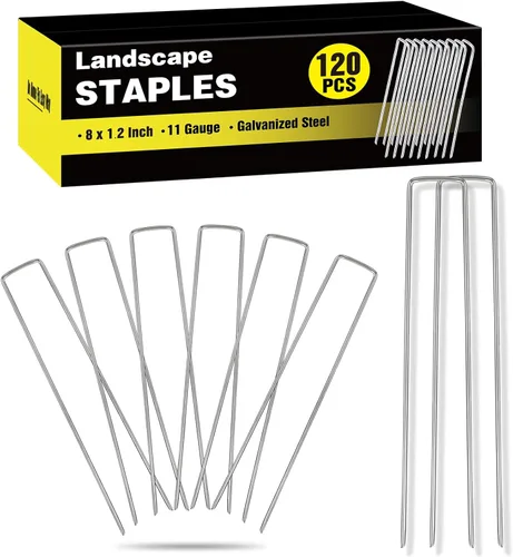 Miniatura 11 de Paquete de 240 grapas de paisaje de 15 cm, estacas de jardín galvanizadas para carpas, estacas resistentes calibre 11, alfileres de tela