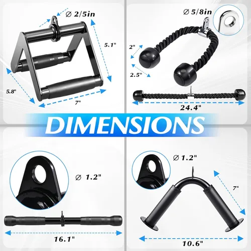 Miniatura 5 de Conjunto de accesorios para máquina de cable 10 en 1 para gimnasio - Incluye cuerda para tríceps, barra en V, barra recta, mango en D, correas