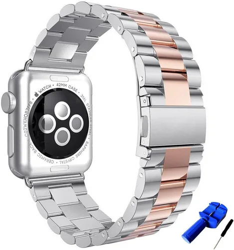 Miniatura 14 de Correa de acero inoxidable sólida compatible con Apple Watch de 49, 46, 45, 44, 42, 41, 40, 38 mm, correa de metal para iWatch Series