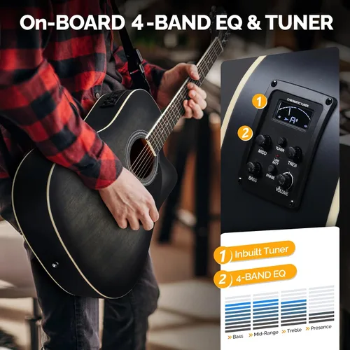 Miniatura 3 de GLARRY Kit de guitarra eléctrica acústica de tamaño completo con 6 cuerdas para principiantes con amplificador de 15W, guitarra eléctrica acústica