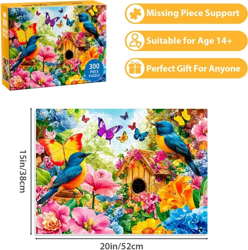 Miniatura 7 de Rompecabezas de 300 piezas para adultos, rompecabezas de flores y pájaros de 300 piezas para adultos que encajan perfectamente, rompecabezas