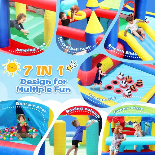 Miniatura 3 de Casa inflable de rebote para niños, castillo animoso con tobogán, salto, aro de baloncesto, pozo de pelotas, gorila familiar para patio trasero