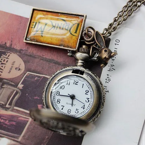 Miniatura 3 de Vintage Drink Me - Reloj de bolsillo con collar de cuarzo Alicia en el país de las maravillas