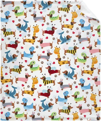 Linda manta de franela de perro salchicha para niños, adultos, adecuada para sofá, cama, campamento, viajes, todas las estaciones, 30 x 40 pulgadas,