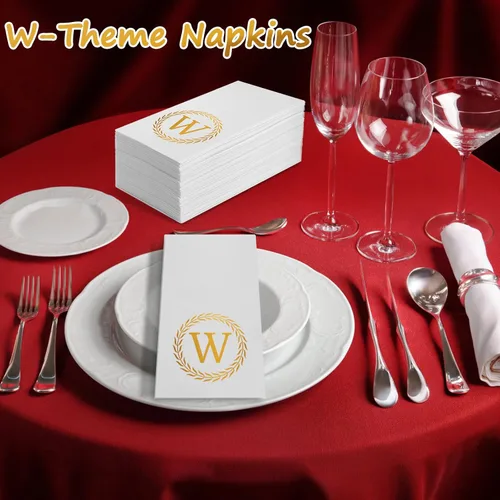 Miniatura 5 de 100 servilletas desechables con monograma de oro, toallas de mano decorativas con letra W, servilletas de cena para invitados, toallas de mano