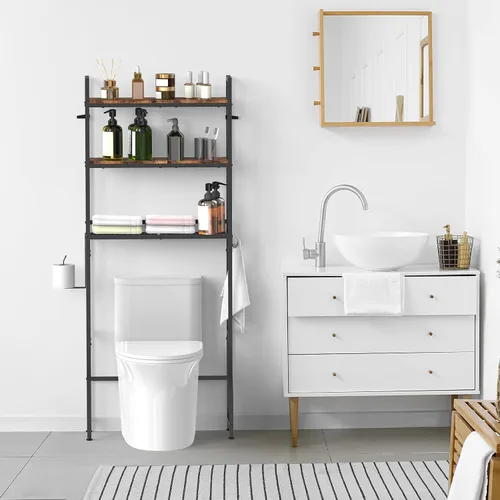 Miniatura 4 de Organizador de baño de 3 niveles sobre el inodoro, organizador de baño de madera, ahorro de espacio, soporte independiente sobre el inodoro con 4