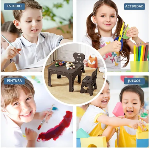 Miniatura 3 de UNICOO Juego de mesa y sillas plegables para niños, mesa y sillas plegables para niños, mesa de actividades plegable, mesa de picnic portátil, ideal