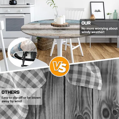 Miniatura 4 de Mantel redondo ajustado con borde elástico, textura de madera, mantel para exteriores, impermeable, para cocina, picnic, decoración de fiesta, se