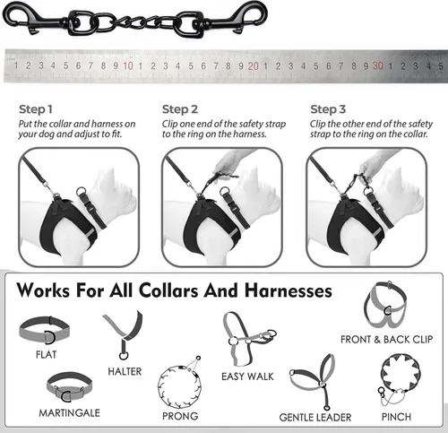 Miniatura 2 de DEYACE Clip de seguridad de metal para collar de perro, paquete de 2 unidades de respaldo resistente para collar de punta, conector de collar