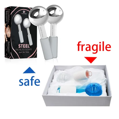 Miniatura 7 de Globos de hielo para tratamientos faciales Rodillo de enfriamiento de acero irrompible Bastones criogénicos para rostro Masajeador para Gris