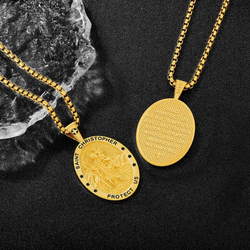 Miniatura 27 de Odinstone Collar de plata de ley 925 con medalla de San Miguel/San Cristóbal/San Benito/Crucifijo de Jesús/San Uriel/Arcángel Rafael para hombres