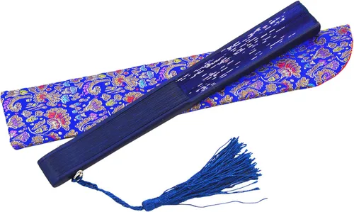 Miniatura 7 de Abanico plegable de seda y bambú, 8.27 pulgadas (21 cm), estilo retro, vintage, elegante y encantador, chino/japonés, regalo para mujeres y niñas