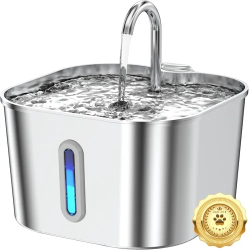 Fuente de agua para gatos de acero inoxidable, fuente para gatos de 74 oz/2.2 L con bomba silenciosa, dispensador automático de agua para mascotas,