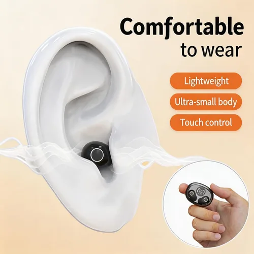 Miniatura 4 de Mini auriculares inalámbricos Bluetooth con pantalla LED, auriculares para dormir intrauditivos con tapas de silicona suave, funda de carga Negro