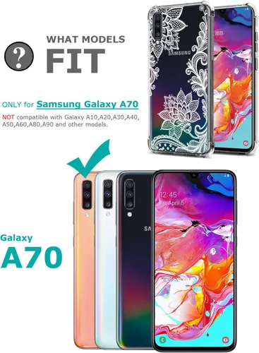 Miniatura 7 de Funda transparente floral para Galaxy A70 para mujeres y niñas, bonita funda de teléfono para Samsung Galaxy A70 (2019), diseño de flores, FL-S