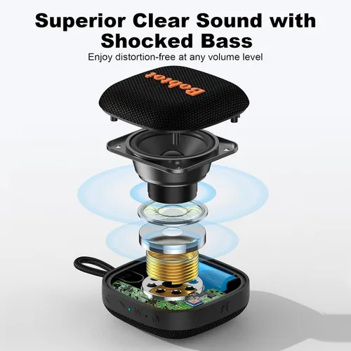 Miniatura 2 de Bobtot - Altavoces portátiles Bluetooth, mini altavoz inalámbrico impermeable IPX7 con 16 horas de reproducción, sonido estéreo fuerte, TWS, Negro