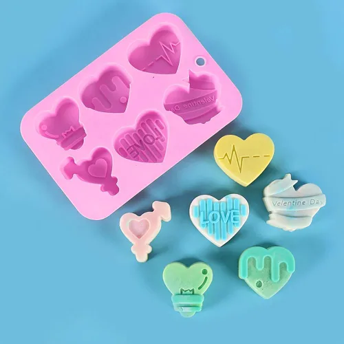 Miniatura 4 de Moldes de silicona de plástico para el día de San Valentín, moldes de silicona para dulces de corazones rosados, moldes de jabón, moldes de galletas