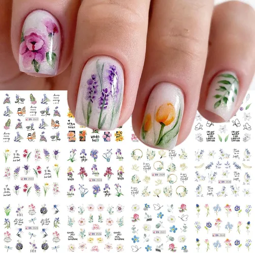 Miniatura 9 de Calcomanías holográficas para arte de uñas, diseños holográficos de transferencia de agua de hoja de arce de otoño, hojas de otoño, hongos