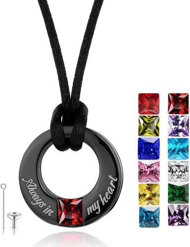 Miniatura 10 de YOUFENG Collares de urna de piedras natales para cenizas, urna redonda de cremación colgante para cenizas humanas, recuerdo conmemorativo, medallón
