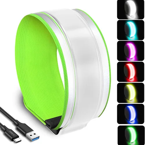 Miniatura 11 de RGB 7 Colors Switchable LED Armband, USB-C Rechargeable, 360° Reflective Running Light for Runners, High Visibility Reflective Running Gear for